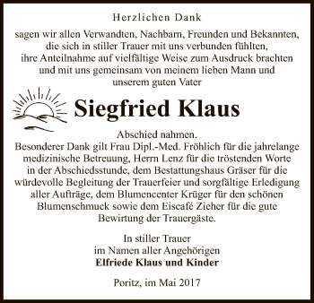 Traueranzeige von Siegfried Klaus von Allgemeine Zeitung Uelzen