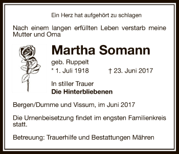 Traueranzeige von Martha Somann von Uelzen