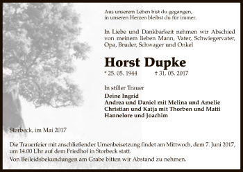 Traueranzeige von Horst Dupke von Uelzen