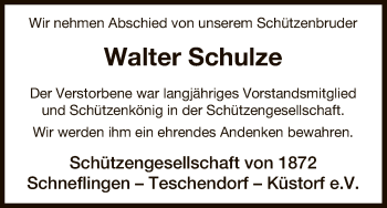 Traueranzeige von Walter Schulze von Uelzen