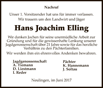 Traueranzeige von Hans Joachim Elling von Uelzen