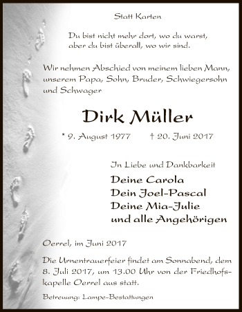 Traueranzeige von Dirk Müller von Uelzen