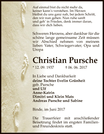 Traueranzeige von Christian Pursche von Uelzen