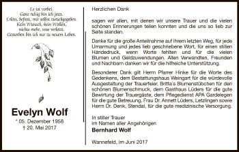 Traueranzeige von Evelyn Wolf von Uelzen