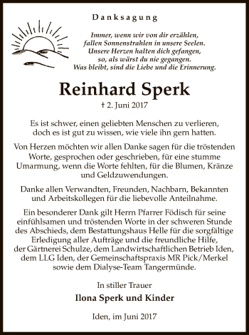 Traueranzeige von Reinhard Sperk von Uelzen