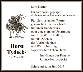 Traueranzeige von Horst Tydecks von Uelzen