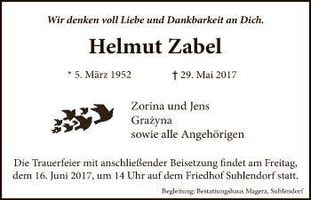 Traueranzeige von Helmut Zabel von Uelzen
