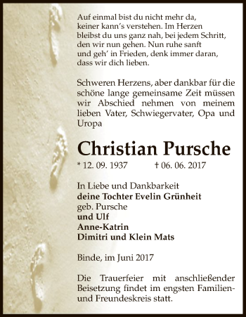 Traueranzeige von Christian Pursche von Uelzen