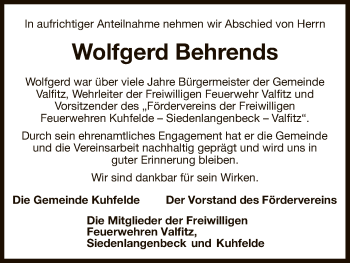 Traueranzeige von Wolfgerd Behrends von Uelzen