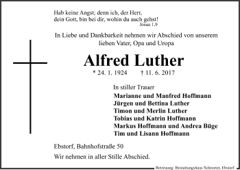 Traueranzeige von Alfred Luther von Uelzen