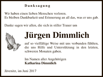 Traueranzeige von Jürgen Dimmlich von Uelzen