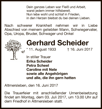 Traueranzeige von Gerhard Scheider von Uelzen