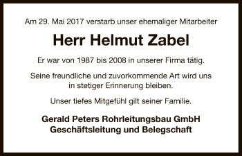 Traueranzeige von Helmut Zabel von Uelzen