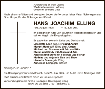 Traueranzeige von Hans Joachim Elling von Uelzen