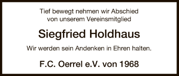 Traueranzeige von Siegfried Holdhaus von Uelzen