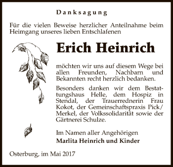 Traueranzeige von Erich Heinrich von Uelzen