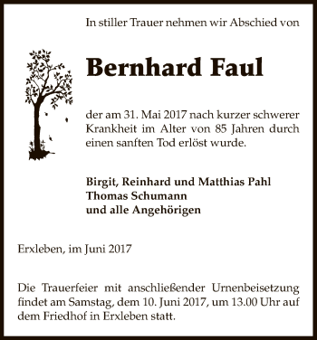 Traueranzeige von Bernhard Faul von Uelzen