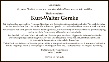 Traueranzeige von Kurt-Walter Gereke von Uelzen