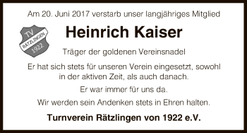 Traueranzeige von Heinrich Kaiser von Uelzen