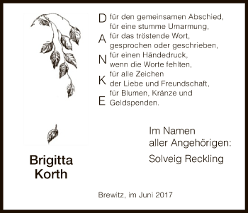 Traueranzeige von Brigitta Korth von Uelzen