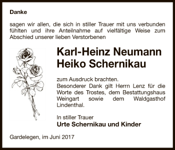 Traueranzeige von Karl-Heinz Neumann und Heiko Schernikau von Uelzen