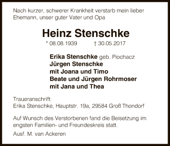 Traueranzeige von Heinz Stenschke von Uelzen