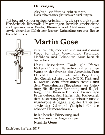 Traueranzeige von Martin Gose von Uelzen