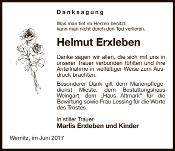 Traueranzeige von Helmut Erxleben von Uelzen