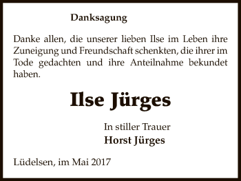 Traueranzeige von Ilse Jürges von Uelzen