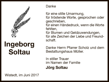 Traueranzeige von Ingeborg Soltau von Uelzen