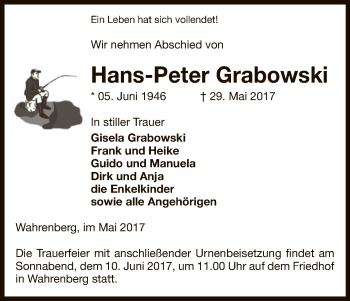 Traueranzeige von Hans-Peter Grabowski von Uelzen