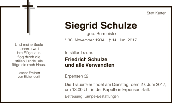 Traueranzeige von Siegrid Schulze von Uelzen