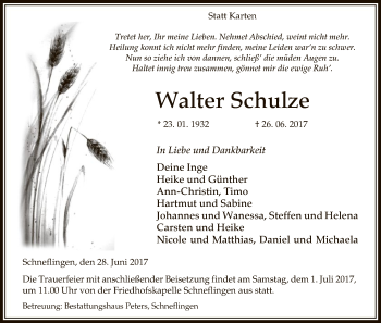 Traueranzeige von Walter Schulze von Uelzen