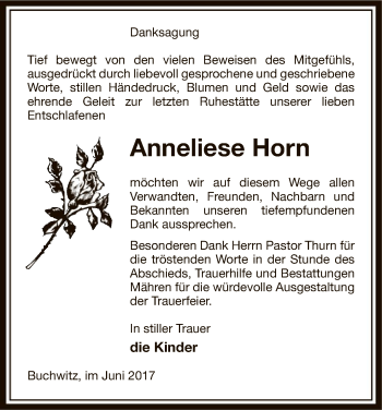 Traueranzeige von Anneliese Horn von Uelzen