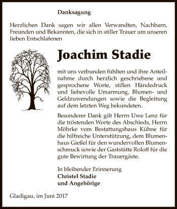 Traueranzeige von Joachim Stadie von Uelzen