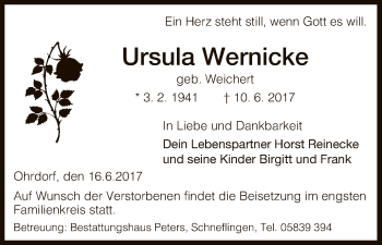 Traueranzeige von Ursula Wernicke von Uelzen