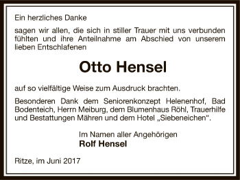 Traueranzeige von Otto Hensel von Uelzen