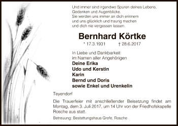 Traueranzeige von Bernhard Körtke von Uelzen