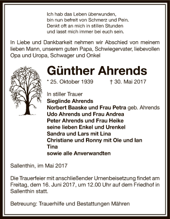 Traueranzeige von Günther Ahrends von Uelzen