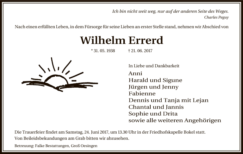  Traueranzeige für Wilhelm Errerd vom 23.06.2017 aus Uelzen