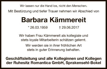 Traueranzeige von Barbara Kämmereit von Uelzen