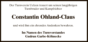 Traueranzeige von Constantin Ohland-Claus von Uelzen