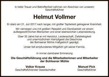 Traueranzeige von Helmut Vollmer von Uelzen