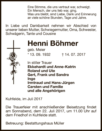 Traueranzeige von Henni Böhmer von Uelzen