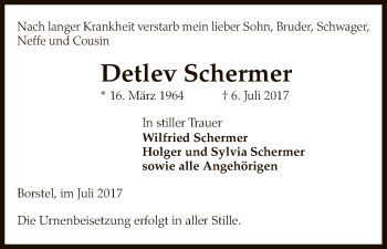 Traueranzeige von Detlev Schermer von Uelzen