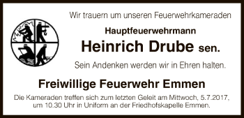 Traueranzeige von Heinrich Drube von Uelzen