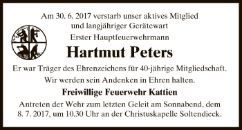 Traueranzeige von Hartmut Peters von Uelzen