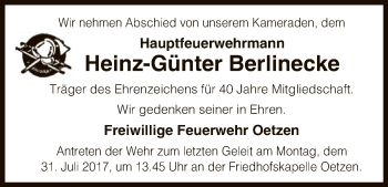 Traueranzeige von Heinz-Günter Berlinecke von Uelzen