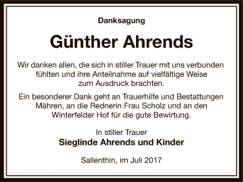 Traueranzeige von Günther Ahrends von Uelzen