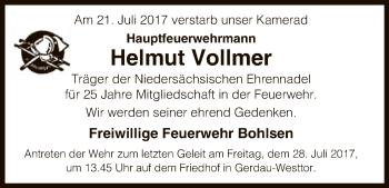 Traueranzeige von Helmut Vollmer von Uelzen